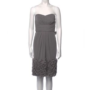 Monique Lhuillier Bridesmaids Gray Ruffle Strapless Mini Dress Designer size 10